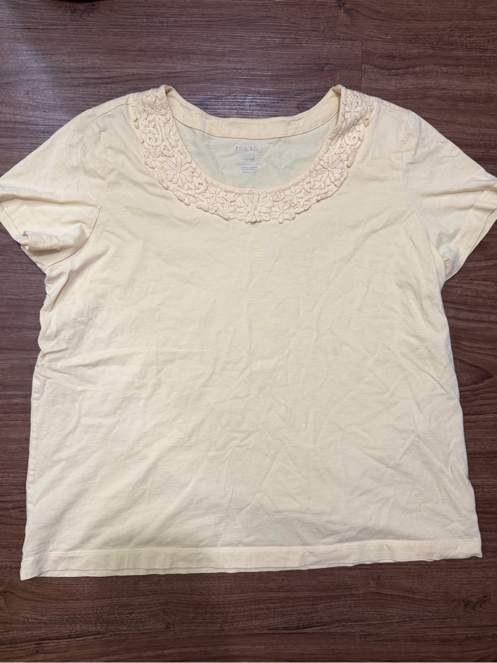 White Stag Short Sleeve Scoop Neck Top with Lace Yoke - Cream